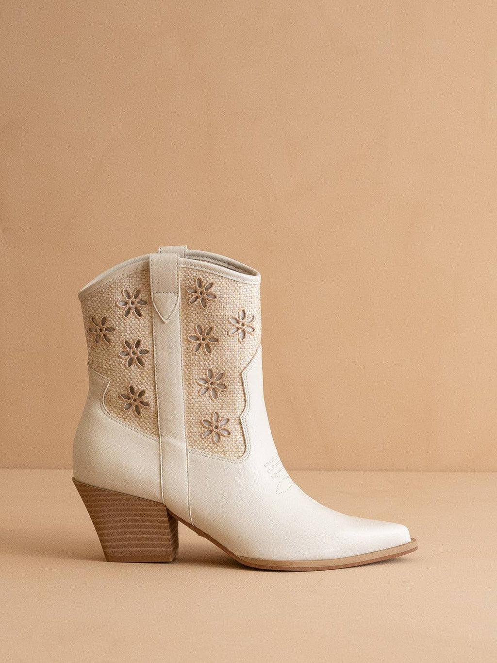The Della | White Mesh Floral Cutout Detail Cowboy Boots: WHITE / 8.5