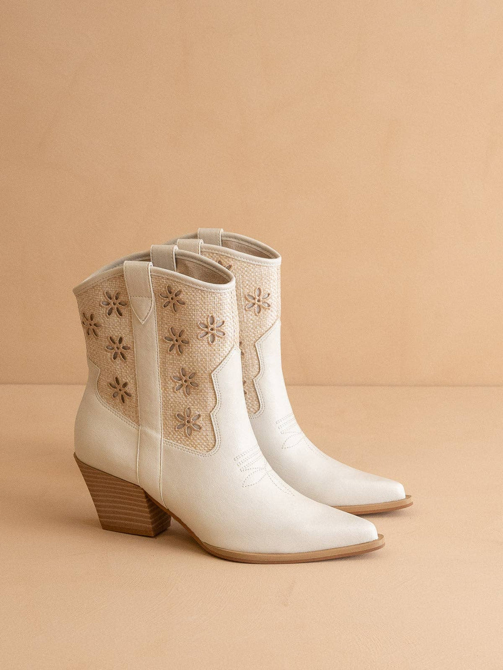 The Della | White Mesh Floral Cutout Detail Cowboy Boots: WHITE / 8.5