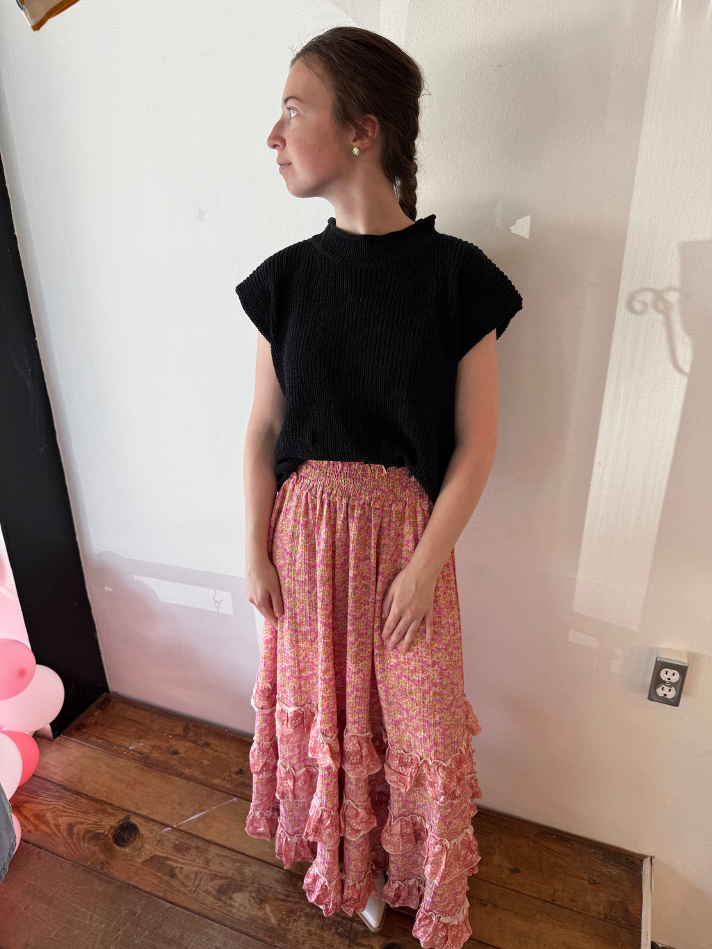 FLORAL RUFFLE MAXI SKIRT