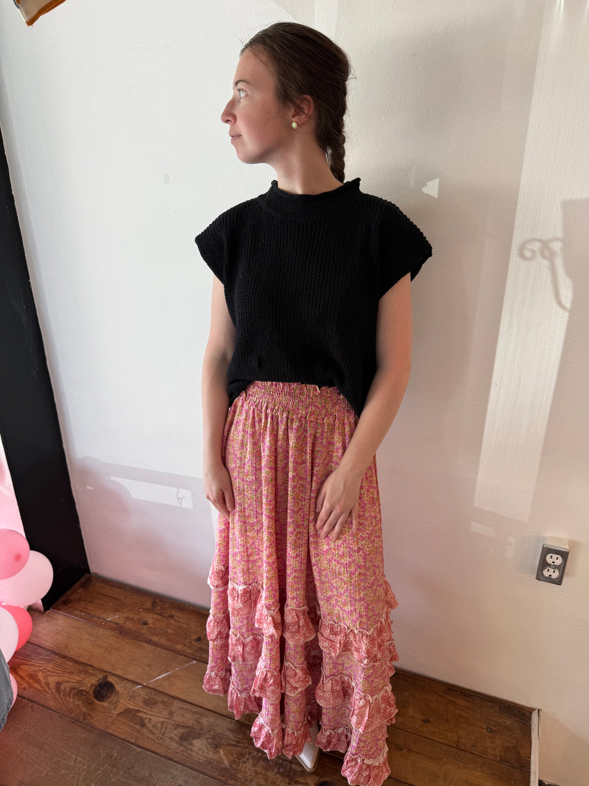 FLORAL RUFFLE MAXI SKIRT
