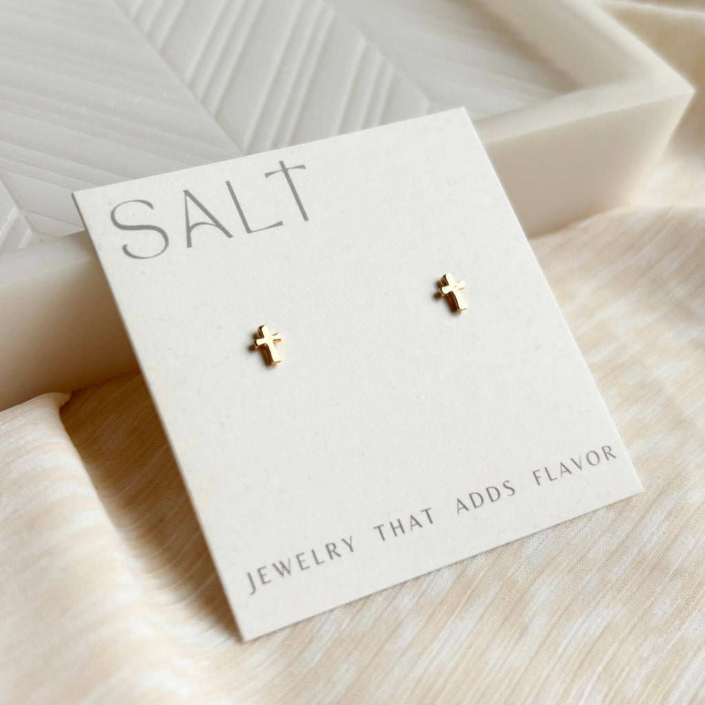 TINY CROSS STUDS | 18k gold | dainty stud post earrings