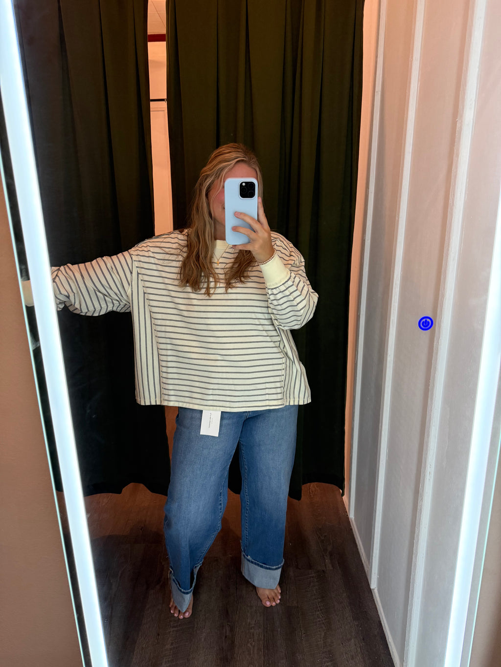 STRIPED LONG SLEEVE PULLOVER white & olive