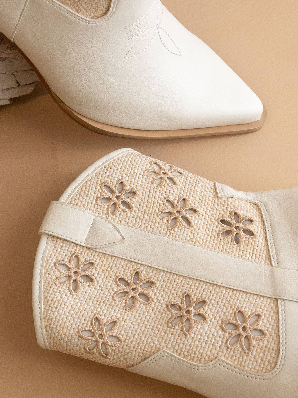 The Della | White Mesh Floral Cutout Detail Cowboy Boots: WHITE / 8.5
