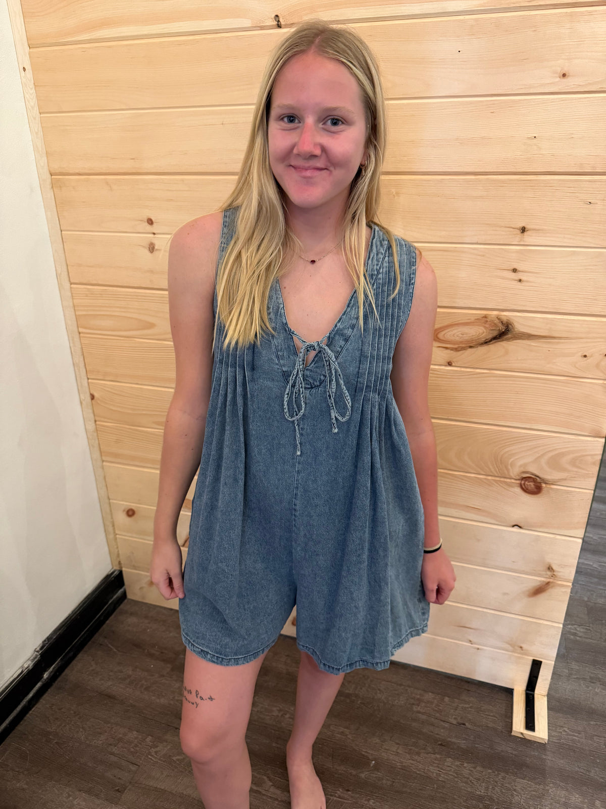 TIE DENIM ROMPER