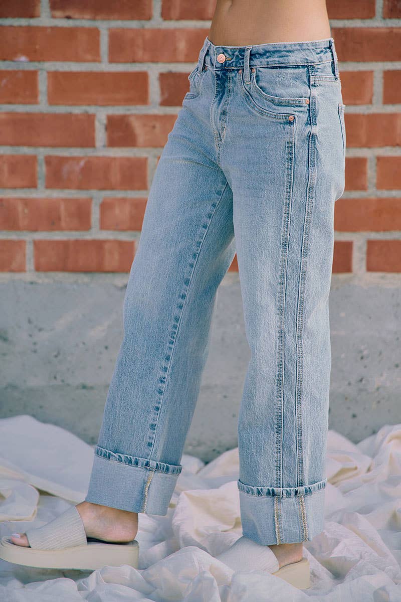 VINTAGE WASHED STRAIGHT JEANS: WASHED DENIM